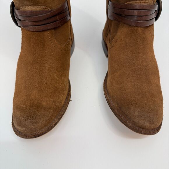 Frye Shirley Multi Strap Tall Harness Boot Brown Suede Leather Western Size 5.5 - Picture 2 of 16